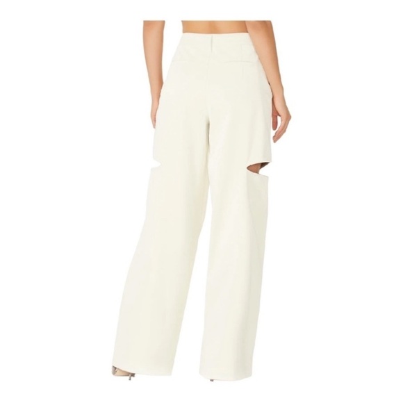 NEW AFRM Vegan Leather Ivory Pants  Kimmie Hi-Rise Wide Leg Cut Out Croc Size 31 - Picture 4 of 14